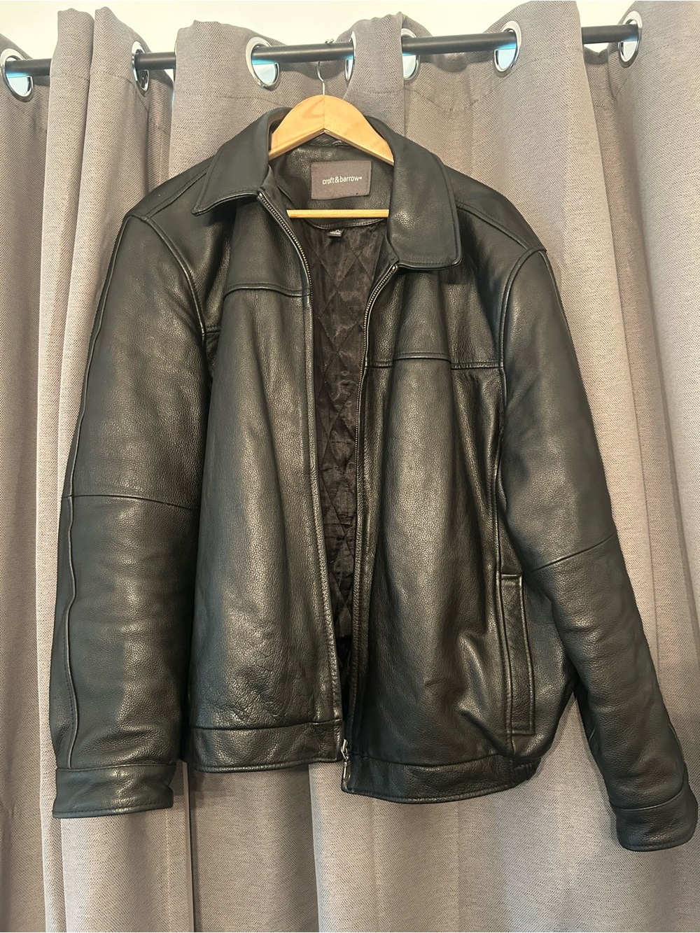 croft & barrow Black Leather Bomber Jacket